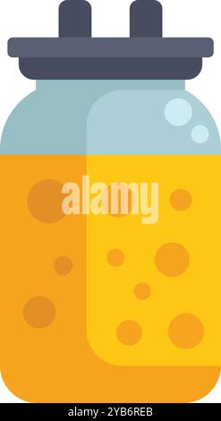 This vector illustration features a glass jar with an orange liquid and bubbles inside, perfect for representing concepts related to drinks, beverages, and more Stock Vector