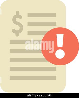 Invoice icon with exclamation point showing problem with payment, unpaid bill, overdue payment, financial problem concept Stock Vector
