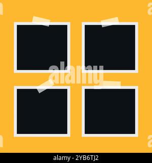 Photo frames stuck with sticky tape on the wall. Blank photographs set. Vector illustration Stock Vector