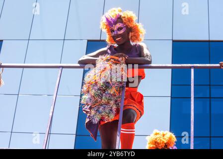 A young woman in a costume in Kampala  during the Kampala City Carnival Stock Photo