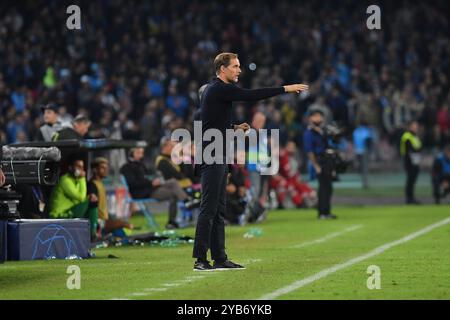 Napoli, Italia. 06th Nov, 2018. Foto Cafaro/LaPresse6 Novembre 2018 Napoli, Italia sport calcio SSC Napoli vs Paris Saint-Germain - UEFA Champions League stagione 2018/19 Gruppo C, giornata 4 - stadio San Paolo. Nella foto: Thomas Tuchel allenatore del Paris Saint-Germain. Photo Cafaro/LaPresse November 6, 2018 Naples, Italy sport soccer SSC Napoli vs Paris Saint-Germain - UEFA Champions League 2018/19 season Group C matchday 4 - San Paolo stadium. In the pic: Thomas Tuchel manager of Paris Saint-Germain shouts instructions to his team. Credit: LaPresse/Alamy Live News Stock Photo