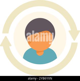 Circular economy is shown with arrows going in a circle around a person representing recycling and sustainability Stock Vector