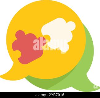 Two puzzle pieces connecting inside a speech bubble, symbolizing teamwork and collaboration Stock Vector