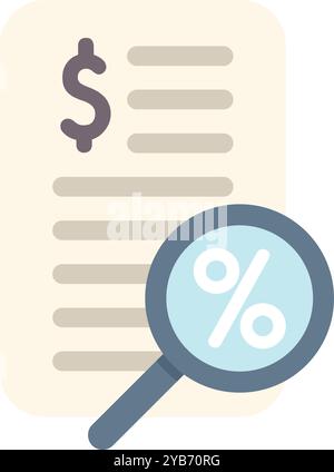 Magnifying glass is hovering over a financial document, symbolizing the concept of financial analysis and interest rate examination Stock Vector