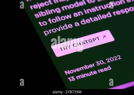 close up try ChatGPT web button on screen on official website Stock Photo