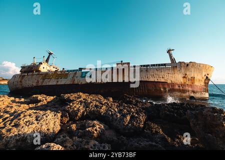 'The EDRO III ran aground off Pegeia on 8 Oct 2011 in heavy seas, during a voyage to Rhodes, from Limassol. Paphos, Cyprus. Stock Photo