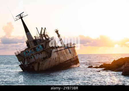 'The EDRO III ran aground off Pegeia on 8 Oct 2011 in heavy seas, during a voyage to Rhodes, from Limassol. Paphos, Cyprus. Stock Photo