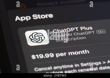 close up ChatGPT Plus app icon and subscription on the App Store Stock Photo