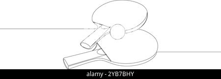 Ping pong rackets with ball continuous line drawing. Table tennis one line art. Single line vector illustration. Editable stroke Stock Vector
