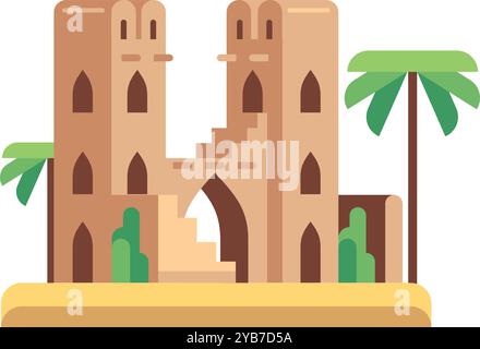 Desert eastern building flat icon. Islamic architecture Stock Vector