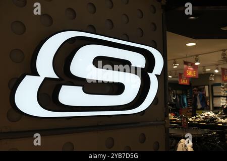 Shanghai,China-Feb. 25th 2023: Skechers retail store sign brand logo close up. Stock Photo