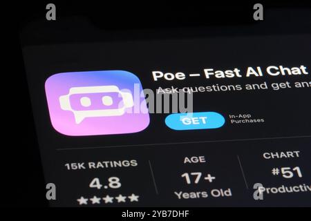 close up Poe - Fast AI Chat app icon. AI chatbot application software Stock Photo