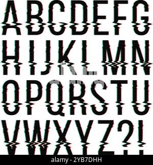 Glitched alphabet. Letters font with digital distortion effect Stock Vector
