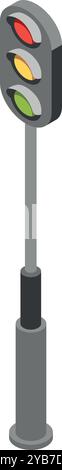 Traffic light isometric icon. Urban road control post Stock Vector