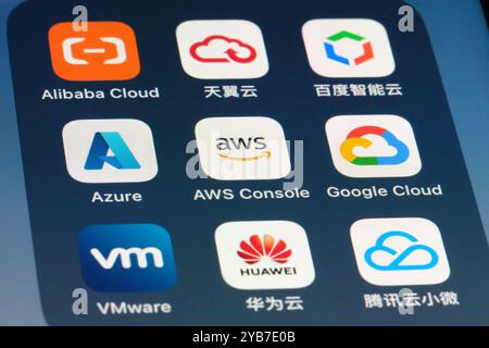 Assorted cloud computing platforms app icons Stock Photo