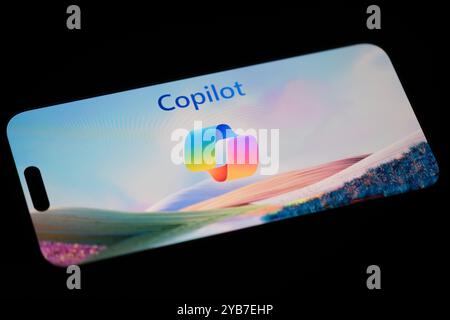 Microsoft Copilot AI model chatbot brand logo sign on phone Stock Photo