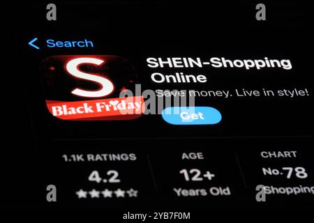 Shein app icon. Chinese online fast fashion retailer company Stock Photo