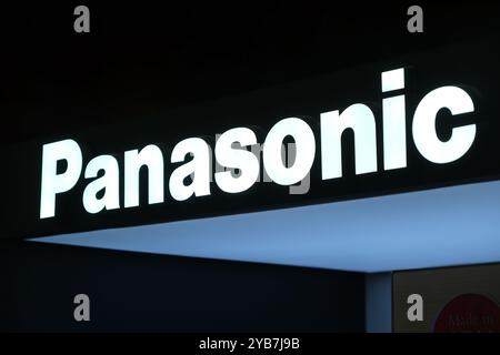 Shanghai,China-Jan.20th 2024: Panasonic Corporation brand logo sign close up Stock Photo