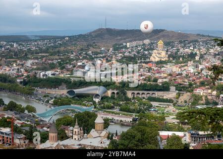 View of the Tsminda Sameba Cathedral also known as the Holy Trinity ...