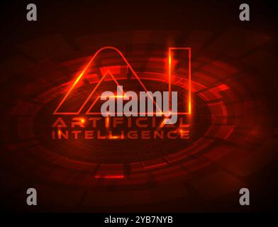 Artificial inteligence conceptual illustration in fresh modern style with place for your content. AI artificial inteligence red banner header social m Stock Vector