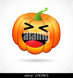 Big smiling 3D pumpkin emoji positive symbol. Vector cartoon pumpkin face, expression icon on white background Stock Vector