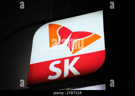 Jeju, South Korea-May 23rd 2024: SK Group company brand logo. Korean conglomerate Stock Photo