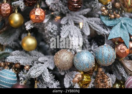 close up christmas tree decorations background Stock Photo