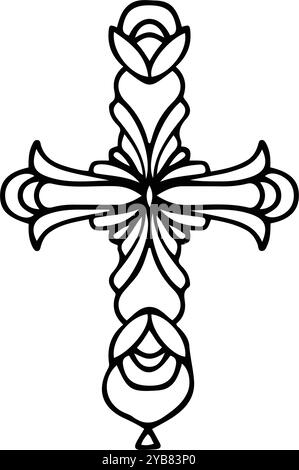 Ornate Decorative Cross - Black and White Christian Art. Intricate Religious Cross Vector for Tattoo or Decor Stock Vector