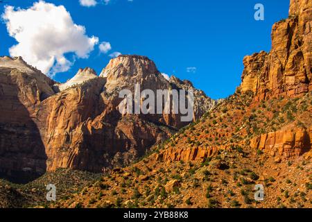 The Great White Throne, one of the large mountains forming the rim of Zion Canyon in Utah, USA. Stock Photo