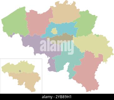 Vector blank map of Belgium with regions, provinces and administrative divisions. Editable and clearly labeled layers. Stock Vector