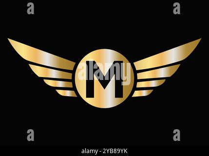 Letter M Transportation Logo Design. Wing Symbol For Freight Sign Stock Vector