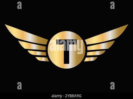 Letter T Transportation Logo Design. Wing Symbol For Freight Sign Stock Vector