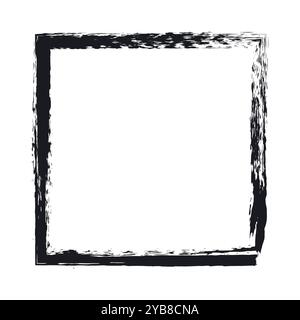 Hand drawn Grunge square rectangle frames. Ink empty black box. Rectangle border drawn by dry brush. Textured Rubber square stamp imprint. Dirt Stock Vector