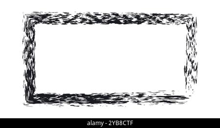 Hand drawn Grunge square rectangle frames. Ink empty black box. Rectangle border drawn by dry brush. Textured Rubber square stamp imprint. Dirt Stock Vector
