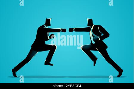 Businessmen engaged in a battle, symbolizing intense competition, rivalry, or corporate conflict. Stock Vector