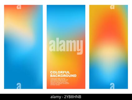 Set of vibrant background templates featuring gradient mesh designs, optimized for mobile phone screen size. Ideal for app interfaces & social media Stock Vector