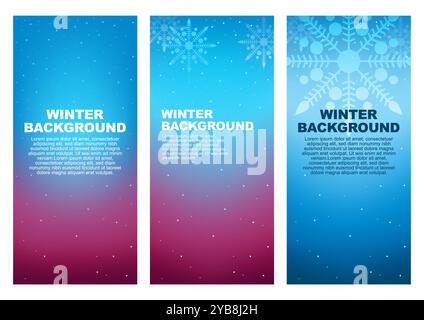 Set of winter-colored background templates featuring gradient mesh designs, optimized for mobile phone screen sizes. Ideal for app interfaces Stock Vector