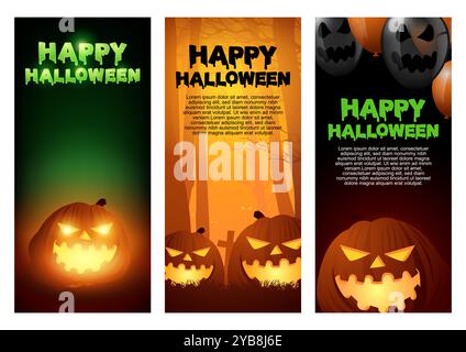 Pumpkins Jack O' Lantern background with copy space for Halloween, optimized for phone screen size. Ideal for creating festive holiday graphics, socia Stock Vector