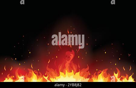 illustration of flames and heat with a dark backdrop. Ideal for use in fire-themed designs, intense energy promotions, or backgrounds symbolizing heat Stock Vector