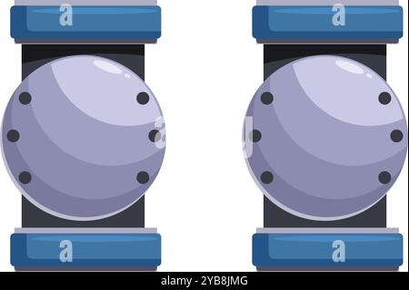Pair of futuristic metal knee pads with round plates and blue straps Stock Vector