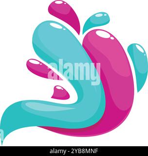 Turquoise and pink paint are mixing together in a dynamic splash Stock Vector