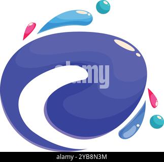 Abstract blue shape with a swirling design and colorful droplets, suggesting splashing liquid Stock Vector