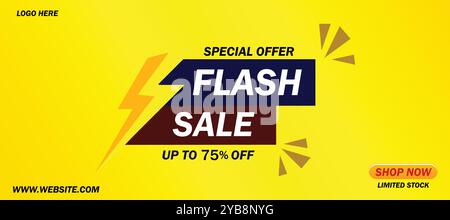 Flash sale banner template design for web or social media, Special offer discount up to 75% off. Flash sale shopping poster. Stock Vector