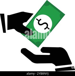 Dollar transfer from one hand to another. Money exchange. Hand holding money. Vector illustration of hand hold dollar. Stock Vector