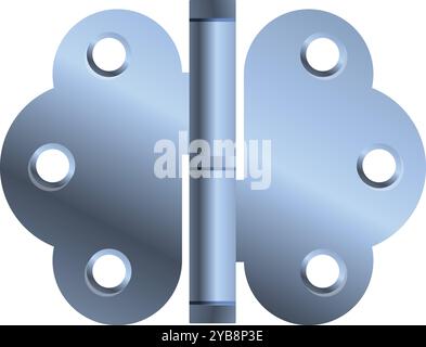 Silver metal door hinge connecting two parts, isolated on white background Stock Vector