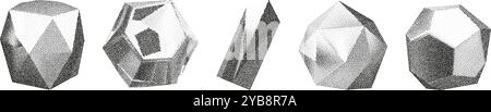 Cube, cylinder, triangle, rhombus with grainy dot texture. Stock Vector