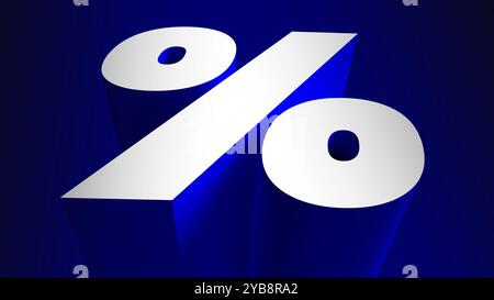 Percent 3d sign on navy blue background. Promotions price reduction. Embossed white mark. Stock Photo