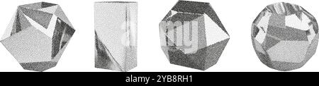 Cube, cylinder, triangle, rhombus with grainy dot texture. Stock Vector