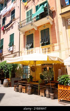 Small restaurant in the historic town of Monterosso al Mare, part of Cinque Terre, Italy Stock Photo