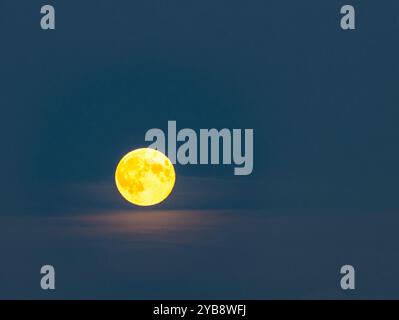 Bass Rock, Scotland, UK, 17th October 2024. Hunter supermoon: A gap in the clouds allowed a view of this month's full moon next to the rocky island off the East Lothian coast, the Hunter's moon and the last supermoon of the year. Credit: Sally Anderson/Ģ����ý Live News Stock Photo